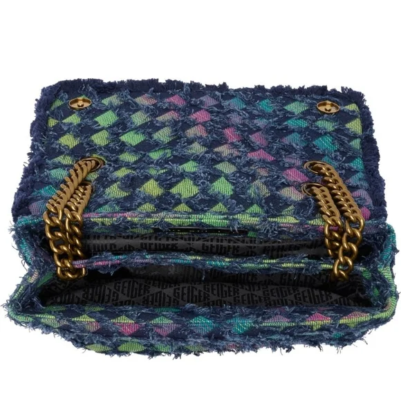 Kurt Geiger NWT Medium Kensington Flocked Denim Crossbody - Picture 6 of 8